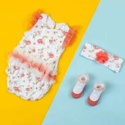 Baby Moo Garden Gift Set 3 Piece With Bodysuit, Socks And Headband - Pink, White