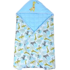 Baby Moo Giraffe Warm Hooded Quilted Wrapper - Blue