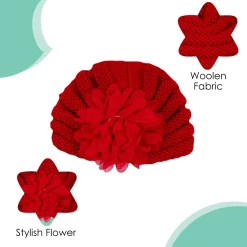 Baby Moo Girls Floral Petals 2 Pack Knitted Turban Caps - Red, Pink