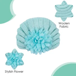 Baby Moo Girls Floral Petals 2 Pack Knitted Turban Caps - Turquoise, Maroon