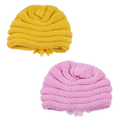 Baby Moo Girls Floral Petals 2 Pack Knitted Turban Caps - Yellow, Pink