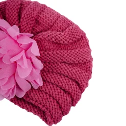 Baby Moo Girls Floral Petals 2 Pack Knitted Turban Caps - Red, Pink