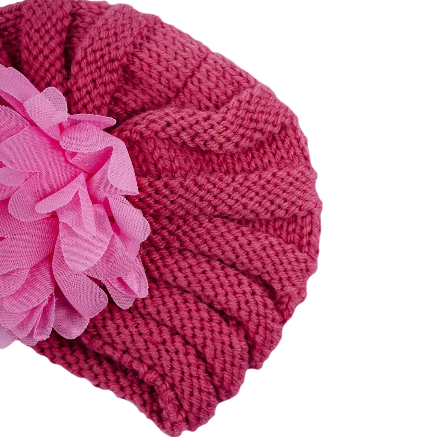 Baby Moo Girls Floral Petals 2 Pack Knitted Turban Caps - Red, Pink
