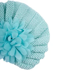 Baby Moo Girls Floral Petals 2 Pack Knitted Turban Caps - Turquoise, Maroon