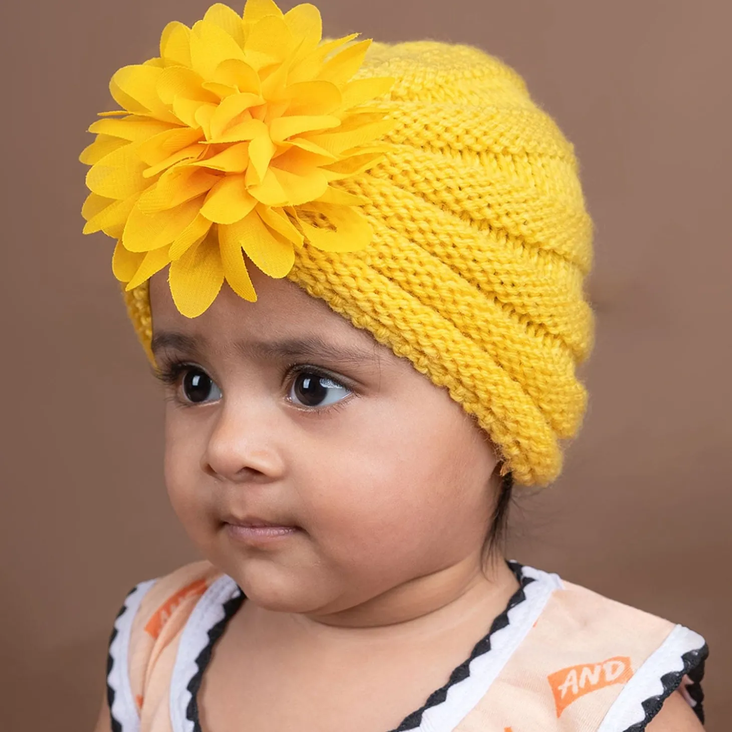 Baby Moo Girls Floral Petals 2 Pack Knitted Turban Caps - Yellow, Pink