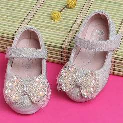 Baby Moo Glittery Butterfly Bow Mary Jane Velcro Strap Anti-Skid Ballerina Shoes - Pink