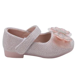 Baby Moo Glittery Butterfly Bow Mary Jane Velcro Strap Anti-Skid Ballerina Shoes - Pink