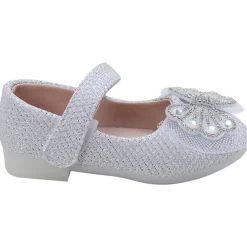 Baby Moo Glittery Butterfly Bow Mary Jane Velcro Strap Anti-Skid Ballerina Shoes - White