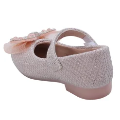 Baby Moo Glittery Butterfly Bow Mary Jane Velcro Strap Anti-Skid Ballerina Shoes - Pink