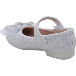 Baby Moo Glittery Butterfly Bow Mary Jane Velcro Strap Anti-Skid Ballerina Shoes - White