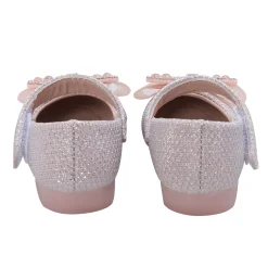 Baby Moo Glittery Butterfly Bow Mary Jane Velcro Strap Anti-Skid Ballerina Shoes - Pink