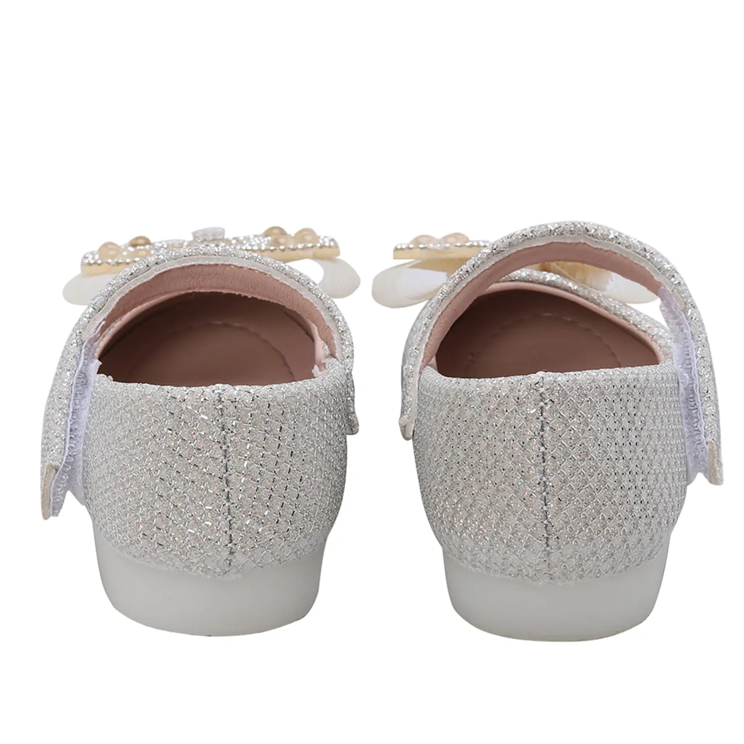 Baby Moo Glittery Butterfly Bow Mary Jane Velcro Strap Anti-Skid Ballerina Shoes - Gold