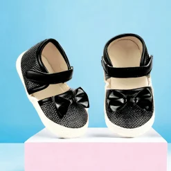 Baby Moo Glittery Partywear Bow Velcro Strap Anti-Skid Sandals - Black