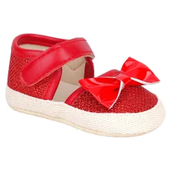 Baby Moo Glittery Partywear Bow Velcro Strap Anti-Skid Sandals - Red
