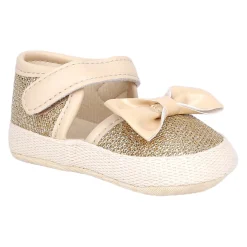 Baby Moo Glittery Partywear Bow Velcro Strap Anti-Skid Sandals - Beige
