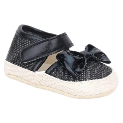 Baby Moo Glittery Partywear Bow Velcro Strap Anti-Skid Sandals - Black