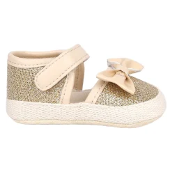 Baby Moo Glittery Partywear Bow Velcro Strap Anti-Skid Sandals - Beige