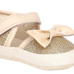 Baby Moo Glittery Partywear Bow Velcro Strap Anti-Skid Sandals - Beige