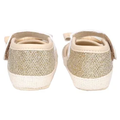 Baby Moo Glittery Partywear Bow Velcro Strap Anti-Skid Sandals - Beige