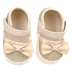 Baby Moo Glittery Partywear Bow Velcro Strap Anti-Skid Sandals - Beige