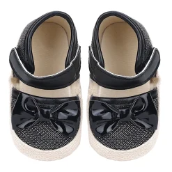 Baby Moo Glittery Partywear Bow Velcro Strap Anti-Skid Sandals - Black