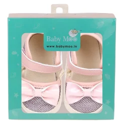 Baby Moo Glittery Partywear Bow Velcro Strap Anti-Skid Sandals - Pink