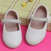 Baby Moo Glittery Pearl Embellished Mary Jane Velcro Strap Anti-Skid Ballerina Shoes - White