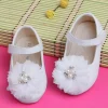 Baby Moo Glittery Pearl Embellished Floral Applique Mary Jane Velcro Strap Anti-Skid Ballerina Shoes - White