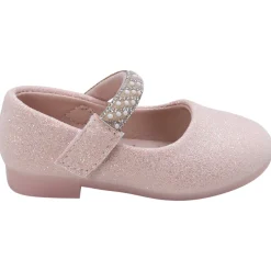 Baby Moo Glittery Pearl Embellished Mary Jane Velcro Strap Anti-Skid Ballerina Shoes - Pink