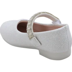 Baby Moo Glittery Pearl Embellished Mary Jane Velcro Strap Anti-Skid Ballerina Shoes - White