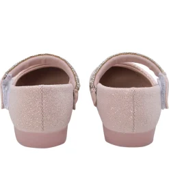 Baby Moo Glittery Pearl Embellished Mary Jane Velcro Strap Anti-Skid Ballerina Shoes - Pink