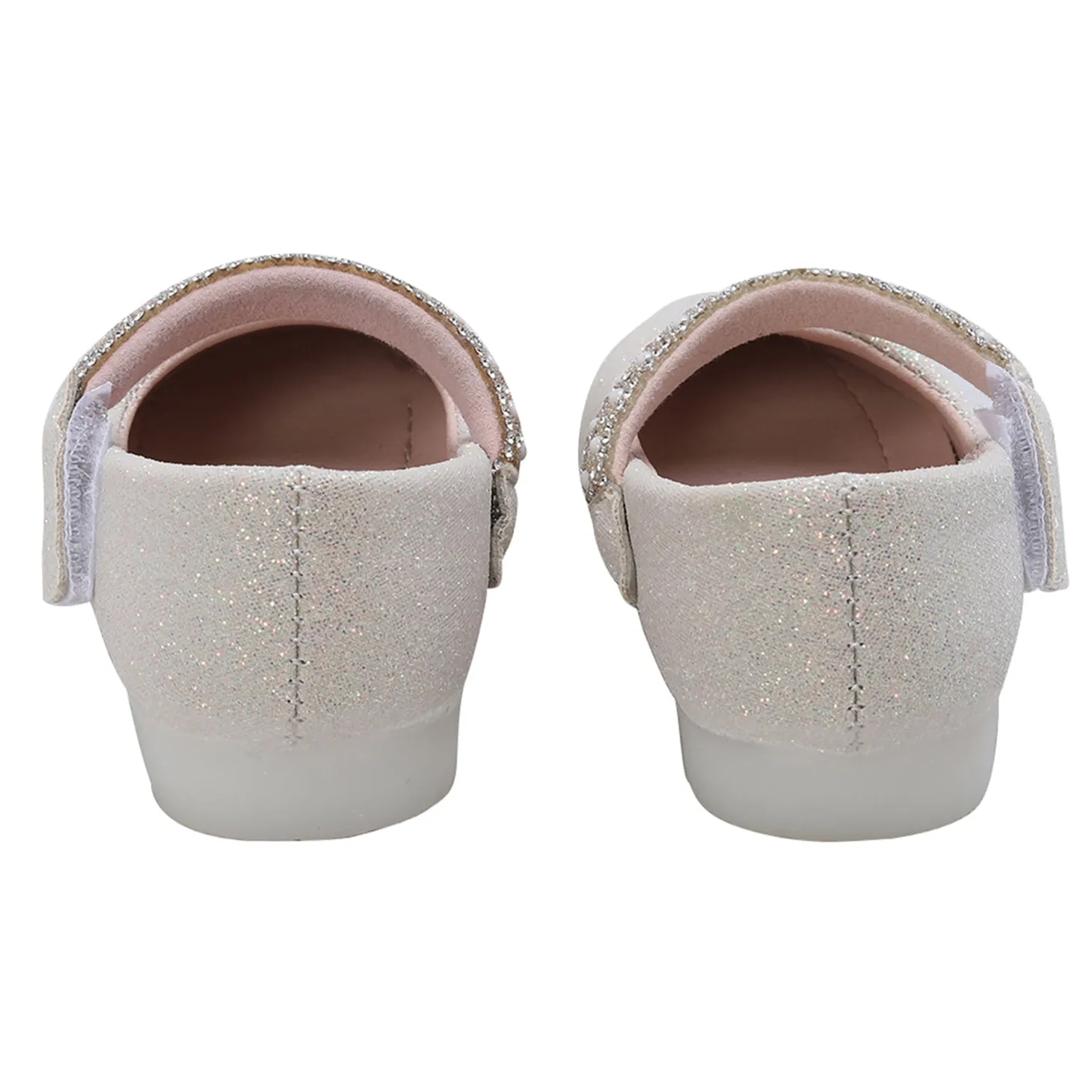 Baby Moo Glittery Pearl Embellished Mary Jane Velcro Strap Anti-Skid Ballerina Shoes - Gold
