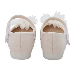 Baby Moo Glittery Pearl Embellished Floral Applique Mary Jane Velcro Strap Anti-Skid Ballerina Shoes - Gold