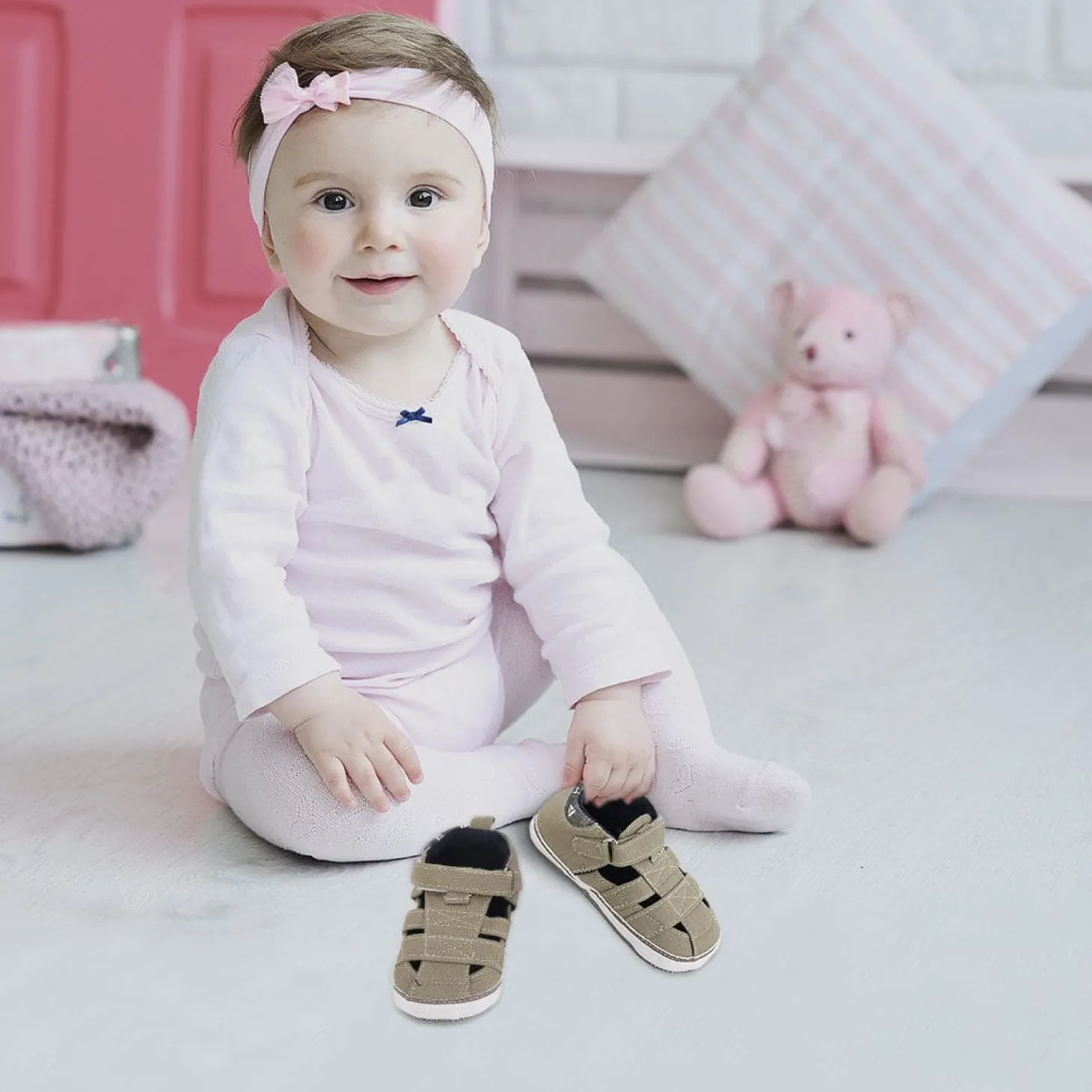 Baby Moo Green Velcro Booties