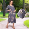 Baby Moo Half Bell Sleeves Comfortable Nursing And Maternity Dress Flower Print - Grey