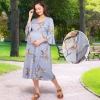 Baby Moo Half Bell Sleeves Comfortable Nursing And Maternity Dress Flower Print - Blue