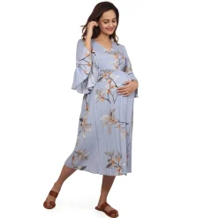 Baby Moo Half Bell Sleeves Comfortable Nursing And Maternity Dress Flower Print - Blue
