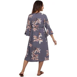 Baby Moo Half Bell Sleeves Comfortable Nursing And Maternity Dress Flower Print - Grey