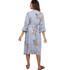 Baby Moo Half Bell Sleeves Comfortable Nursing And Maternity Dress Flower Print - Blue