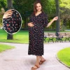 Baby Moo Half Sleeves Comfortable Nursing And Maternity Dress With Pocket Floral - Blue
