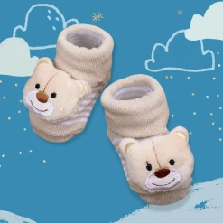 Baby Moo Happy Bear Cotton Anti-Skid 3D Socks - Beige