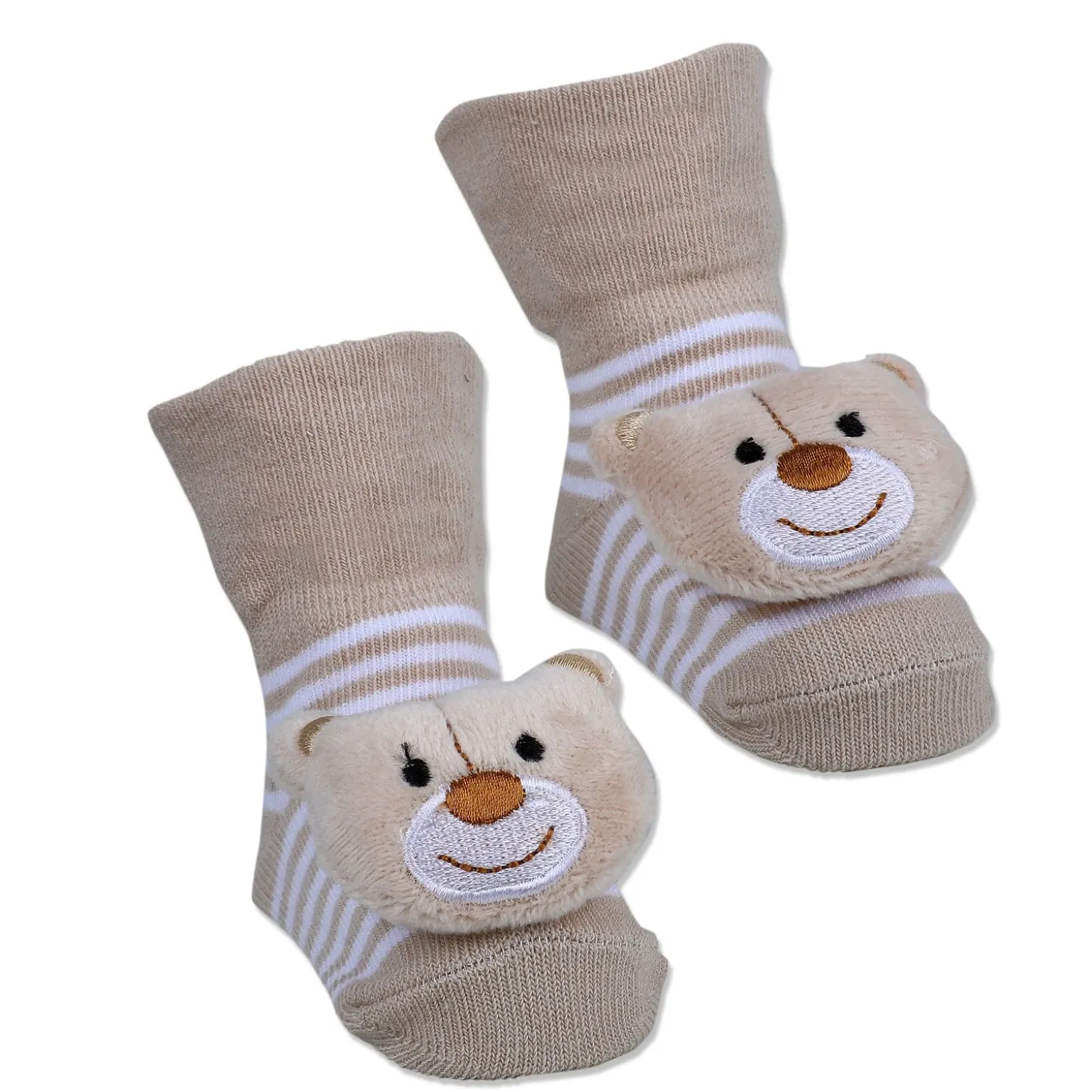Baby Moo Happy Bear Cotton Anti-Skid 3D Socks - Beige