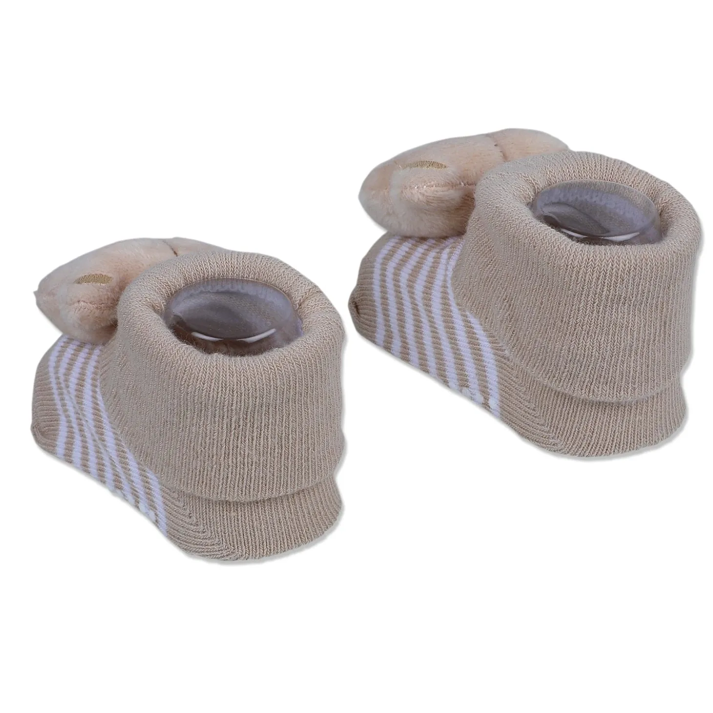 Baby Moo Happy Bear Cotton Anti-Skid 3D Socks - Beige