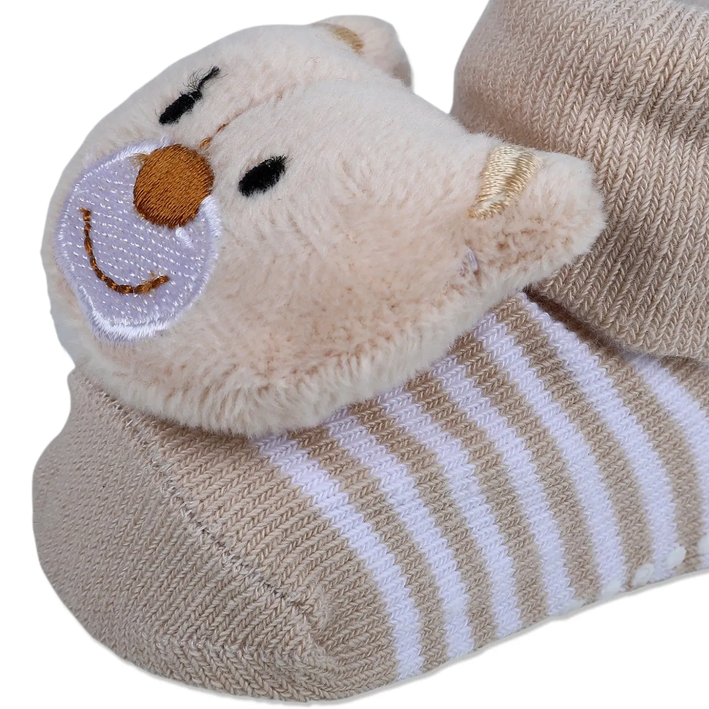 Baby Moo Happy Bear Cotton Anti-Skid 3D Socks - Beige