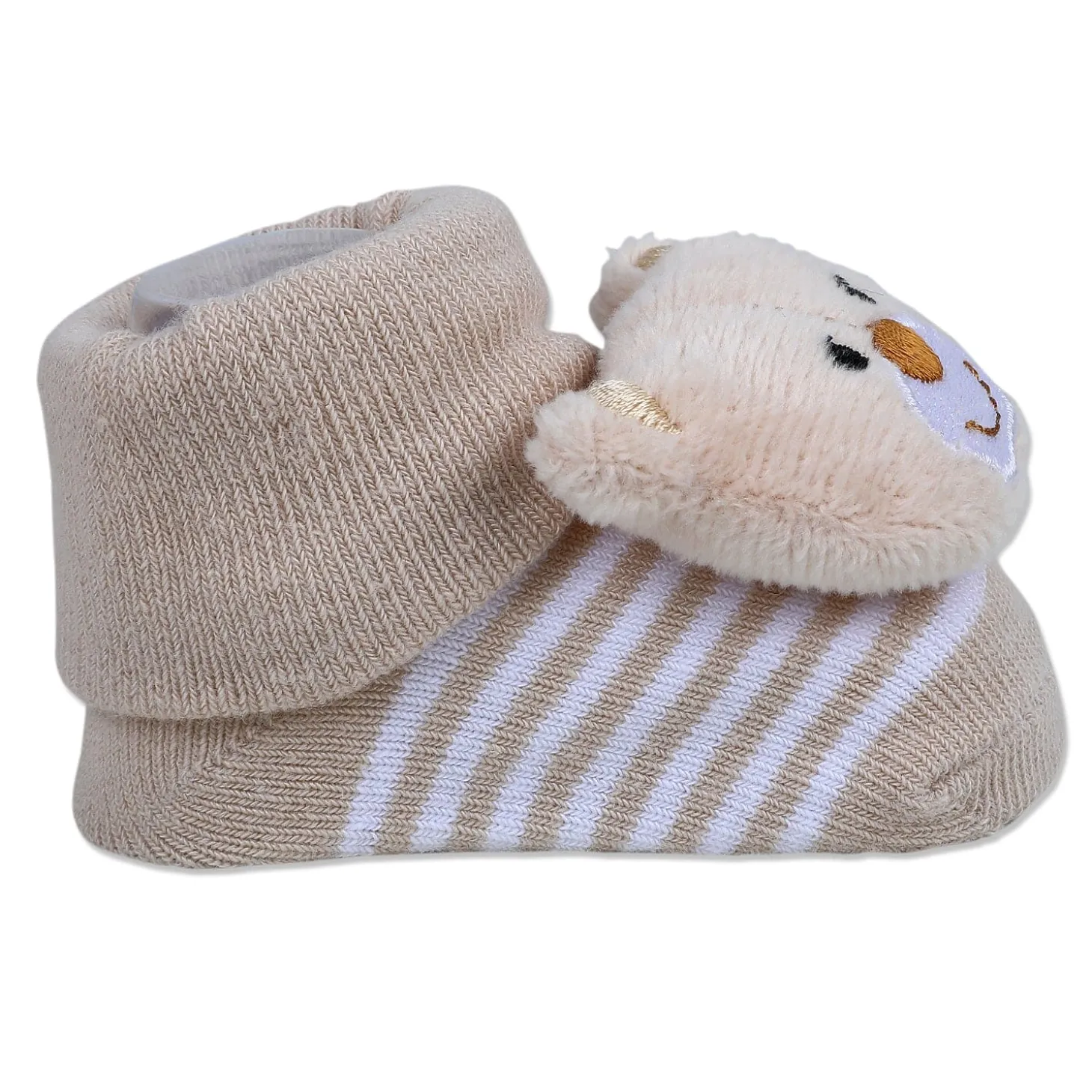 Baby Moo Happy Bear Cotton Anti-Skid 3D Socks - Beige