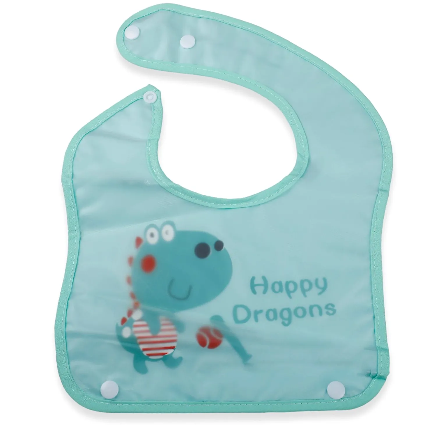 Baby Moo Happy Dragons Premium Waterproof Crumb Catcher Bibs - Turquoise