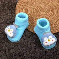 Baby Moo Happy Penguin Cotton Anti-Skid 3D Socks - Blue