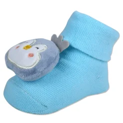 Baby Moo Happy Penguin Cotton Anti-Skid 3D Socks - Blue