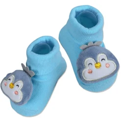 Baby Moo Happy Penguin Cotton Anti-Skid 3D Socks - Blue