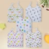 Baby Moo Happy Sweet Stars Round Neck Sleeveless Tie Knot Cotton Jhablas 5 Pcs - Orange, Multicolour
